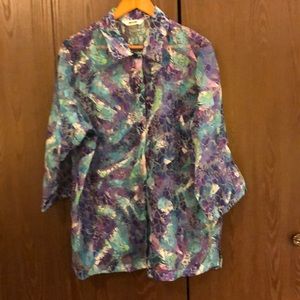 ALIA NWT SIZE 18 SHEER FLORAL COOL BLOUSE 3/4 SLEEVE PURPLES & TEAL BUTTONS #026